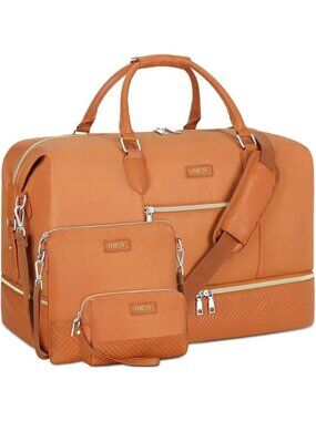 Weekender 7 Brown Bag Women Travel Duffel Carry On Overnight Shoe Compartment